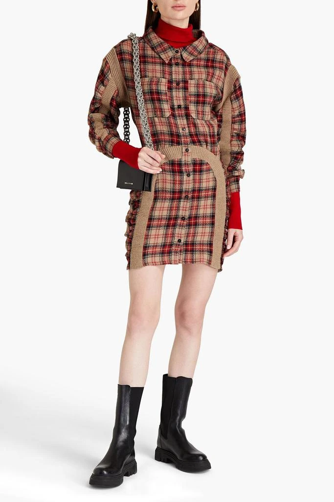 STELLA MCCARTNEY Wren ruched checked wool mini shirt dress 2