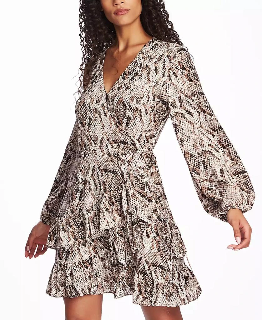 1.State Womens Snake Print Ruffled Wrap Dress