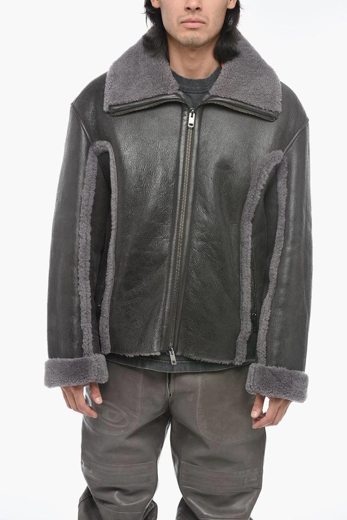 Diesel Leather L-BROWNY Oversized Jacket with Fur Detail 1