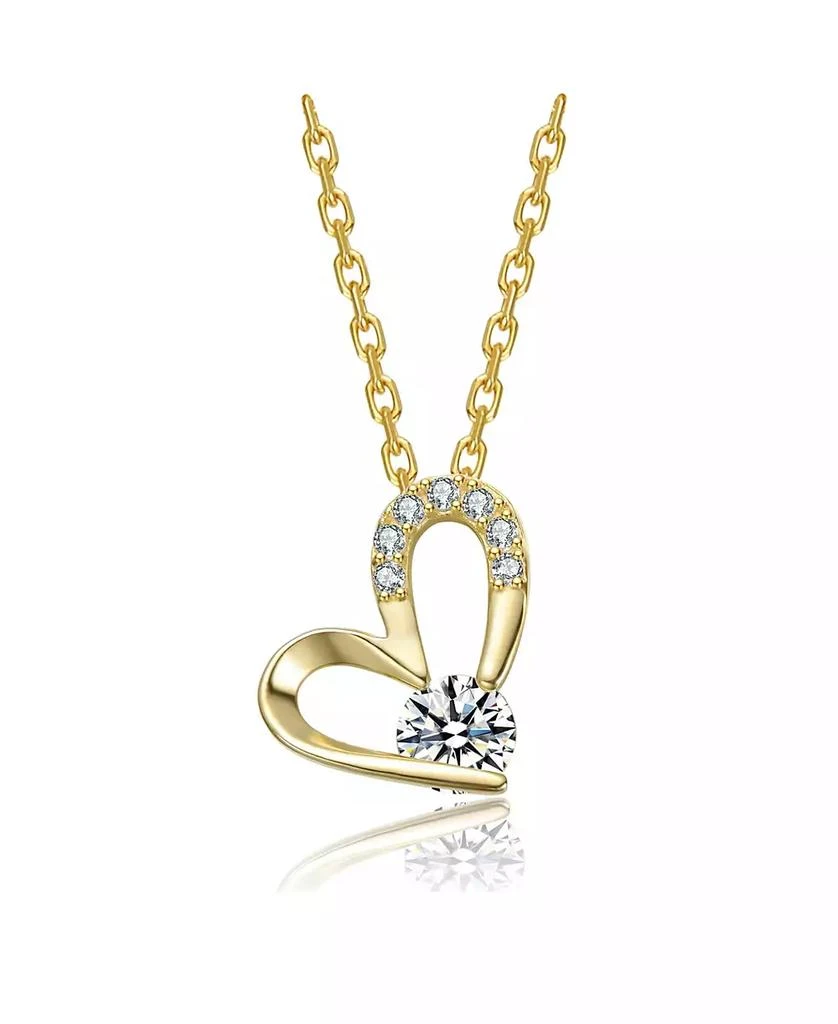 Rachel Glauber 14K Gold Plated with Clear Cubic Zirconia Heart Design Pendant Necklace