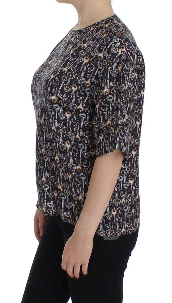 Dolce & Gabbana Dolce & Gabbana  Gray Gold Key Print Silk Blouse T-shirt 2
