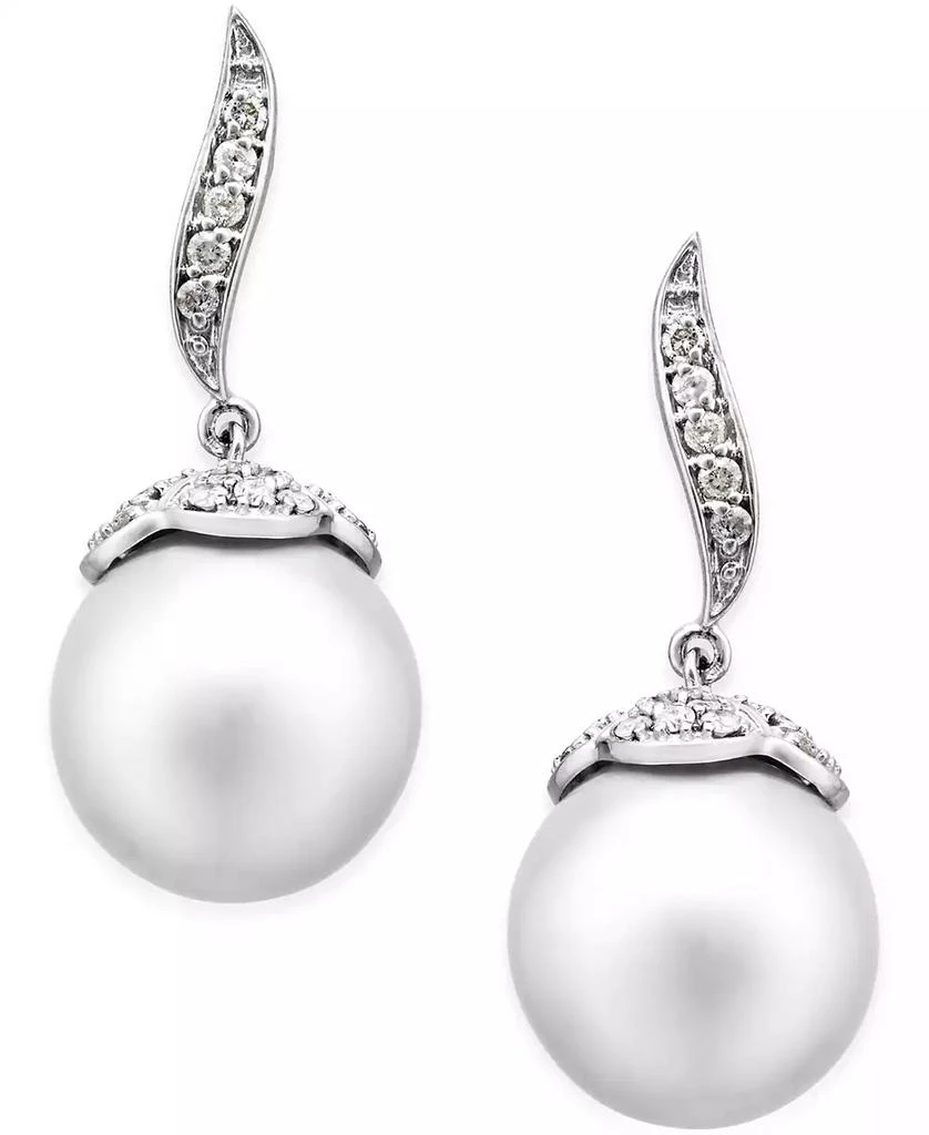 Macy's Cultured South Sea Pearl (11mm) and Diamond (3/8 ct. t.w.) Swirl Drop Earrings in 14k White Gold 1