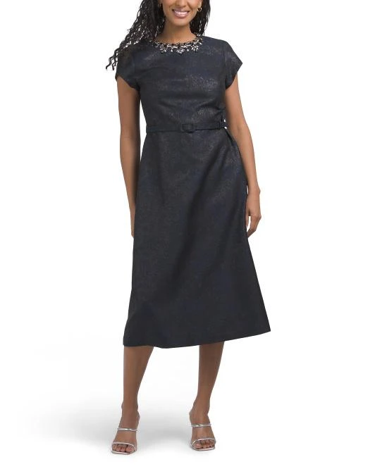 knee length dresses for ladies Fallon Linen-Blend Collared Midi Dress in Ivory