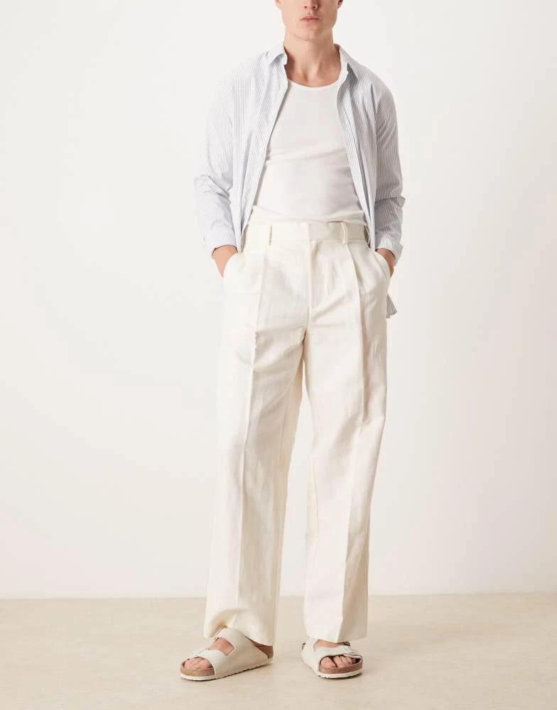 ASOS ASOS DESIGN smart pleated linen rich wide leg trousers in white