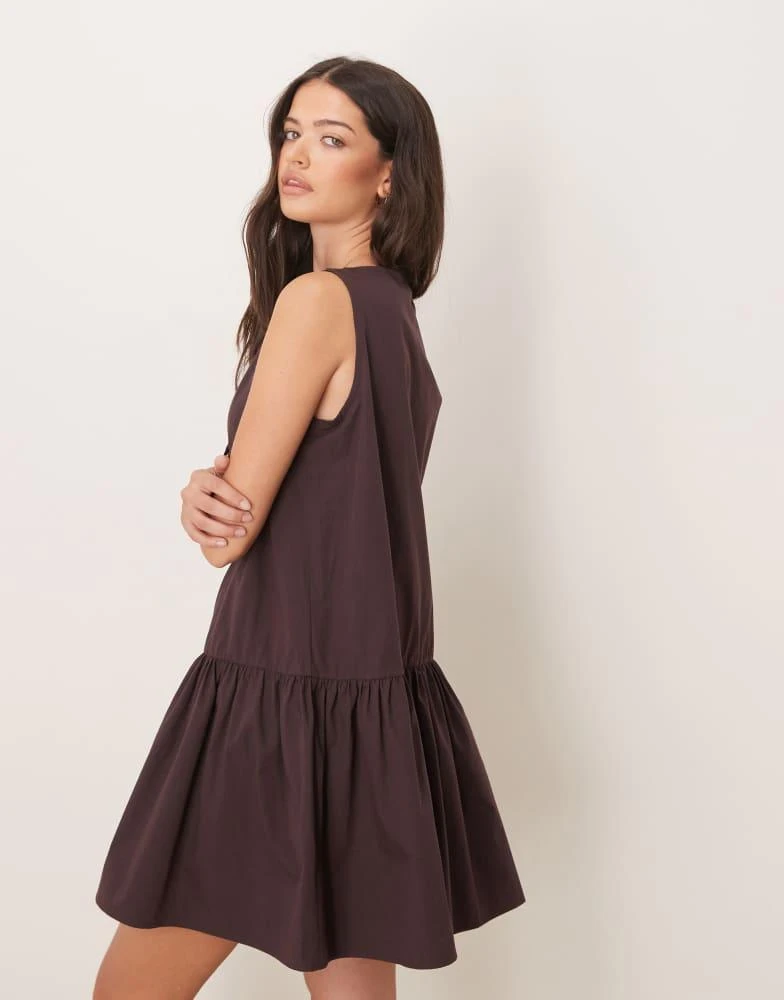 ASOS ASOS DESIGN poplin keyhole detail drop waist mini dress in chocolate 4