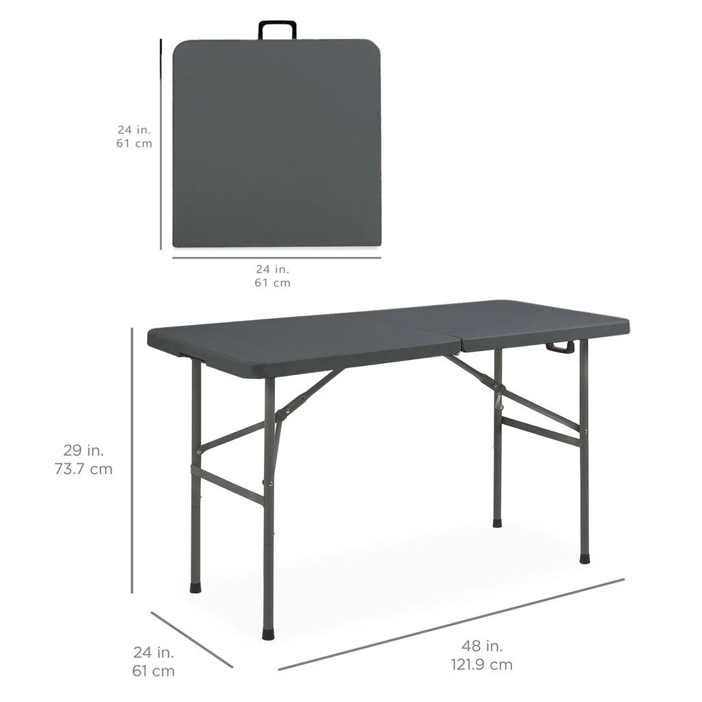 Best Choice Products 4ft Plastic Folding Table, Indoor Outdoor Heavy Duty Portable w/ Handle, Lock for Picnic 2