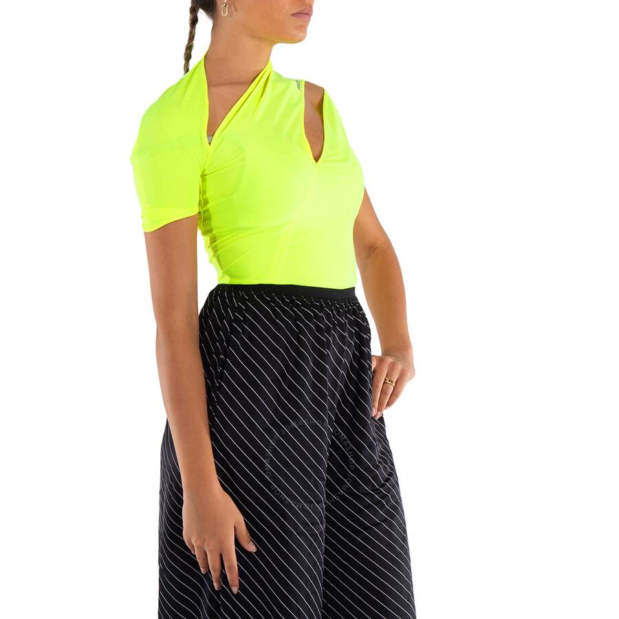 Thierry Mugler Ladies Neon Yellow Asymmetrical Eco Sport Lycra Bodysuit