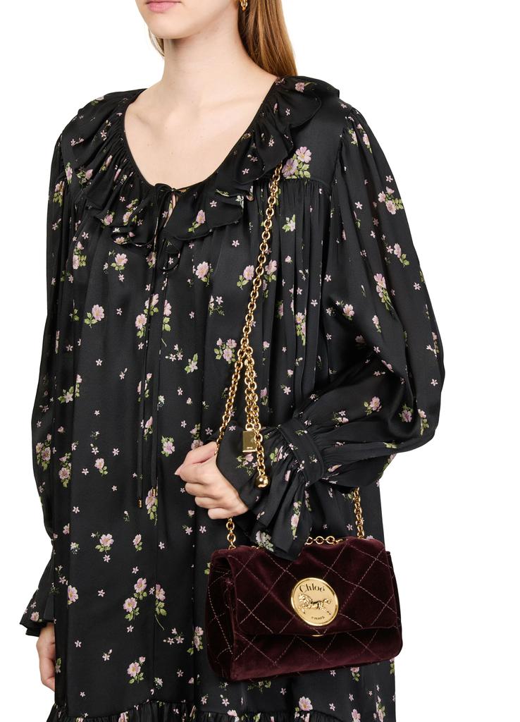 バッグ Chloe VELVET LEATHER SHOULDER HAND BAG Chloé Heritage Small velvet shoulder bag in brown - Chloe