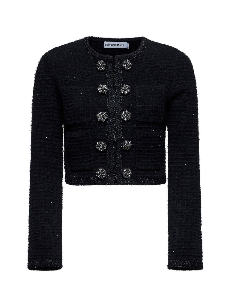 【Self Portrait】Black Fringed フリンジ ブークレ ジャケット Black Fringed Boucle Jacket – self-portrait-US