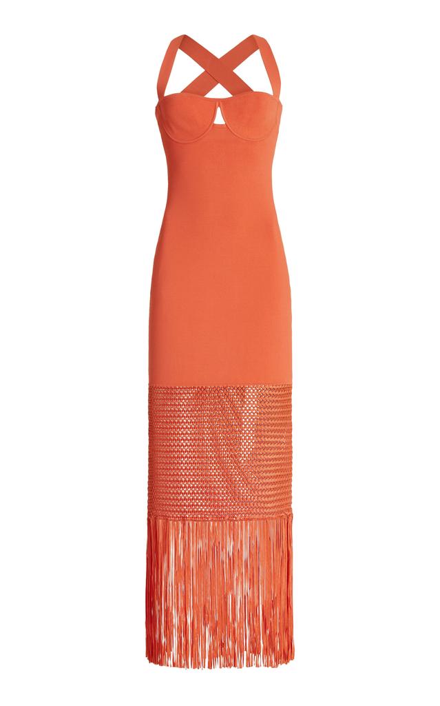 Galvan Galvan - Diana Fringed Macrame Midi Dress - Orange - FR 40 - Moda Operandi