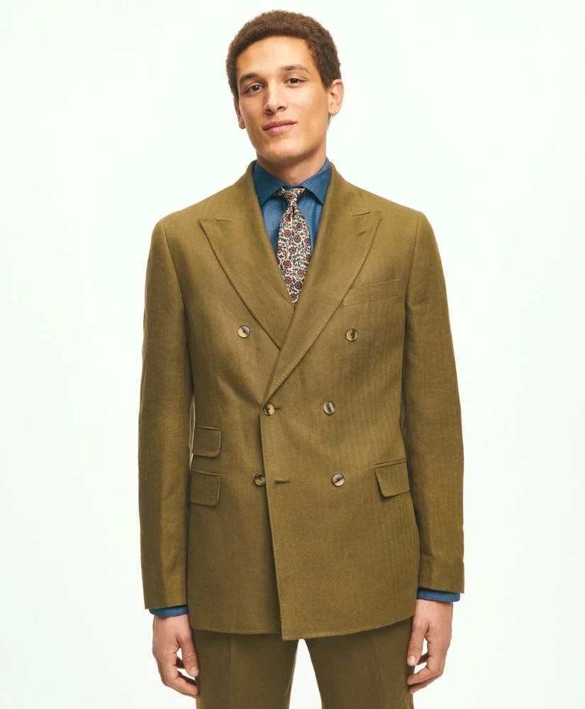 Brooks Brothers Slim Fit Linen Herringbone Double-Breasted Suit Jacket 1