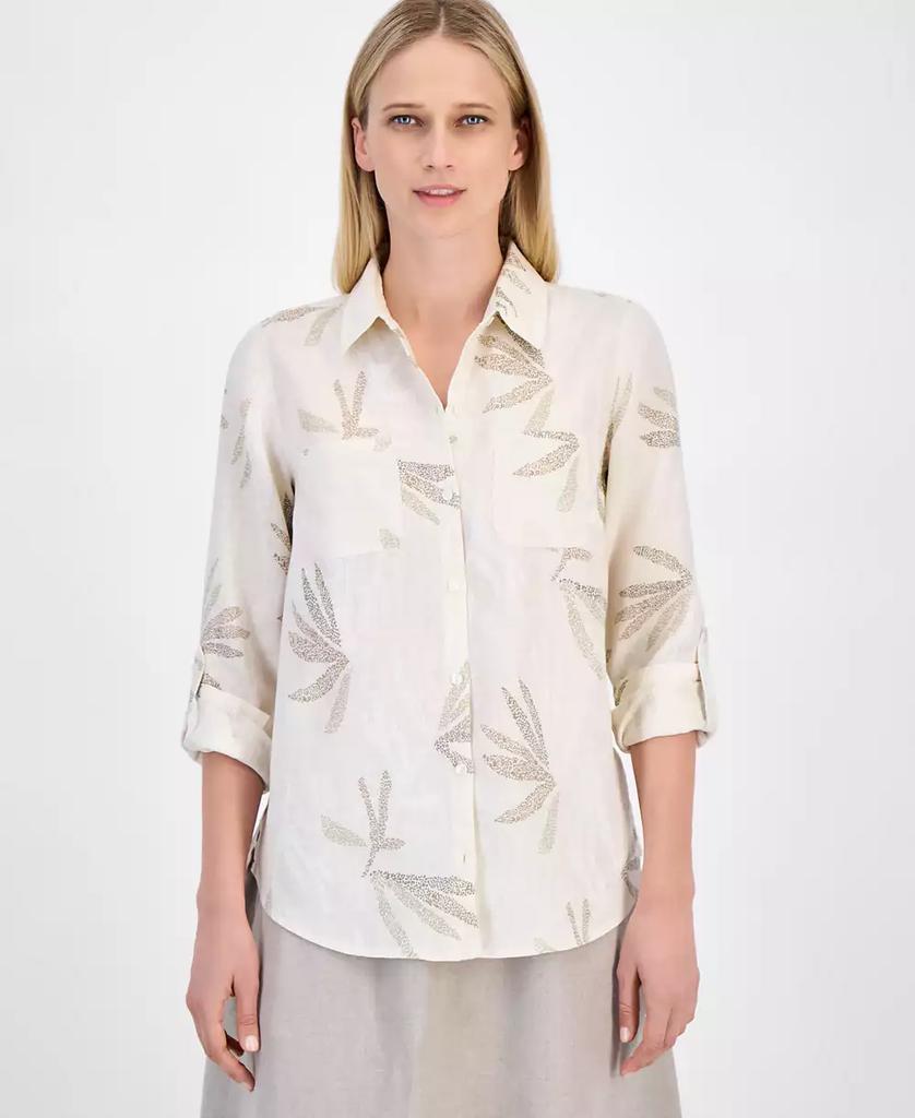 Charter Club Women's Palm-Print 100% Linen Shirt, Exclusively at Macy's