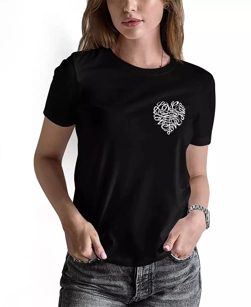 LA Pop Art Women's Word Art Cursive Heart T-Shirt 1
