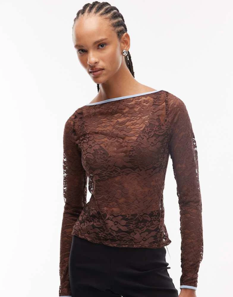 Reclaimed Vintage Reclaimed Vintage long sleeve top in chocolate brown lace