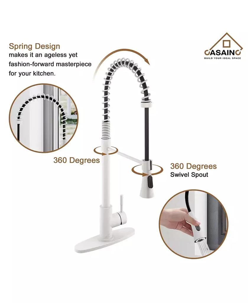 CASAINC Spring Pull Down Sprayer Kitchen Faucet with Dual-Function Spray Head and Deck Plate 4