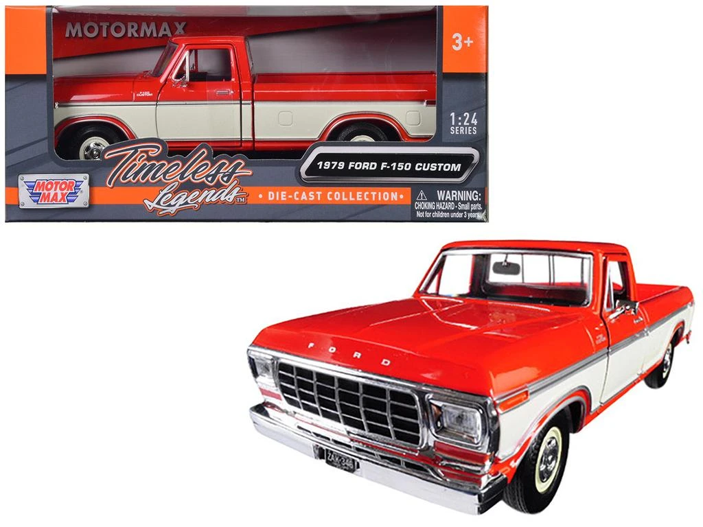 Motormax 1979 Ford F-150 Custom Pickup Truck Orange and Cream 1/24 Diecast Model Car by 1