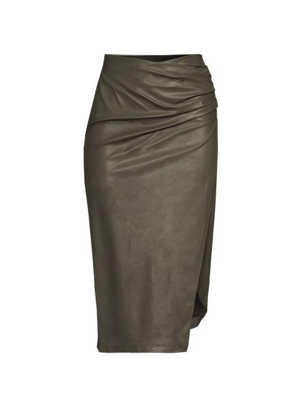 Helmut Lang Draped Faux Leather Midi Skirt 4