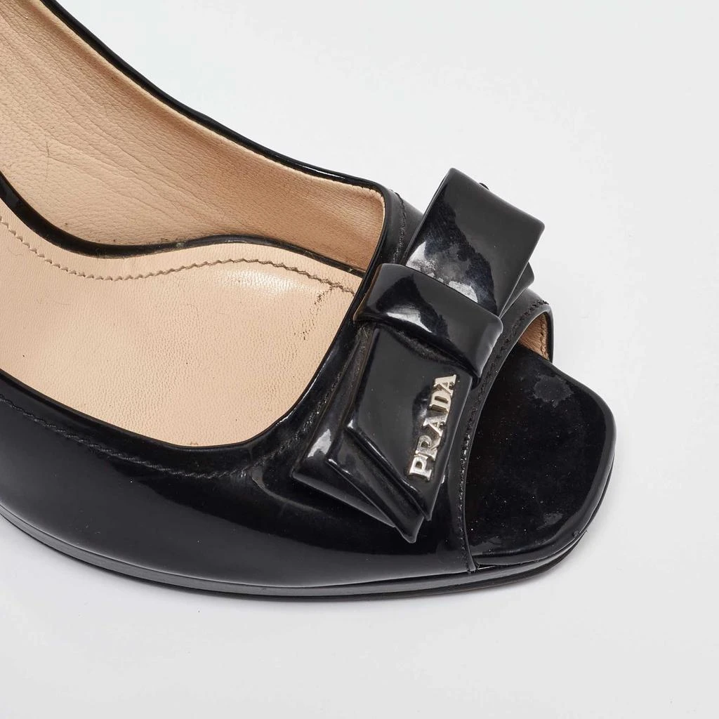 Prada Prada Black Patent Leather Bow Peep Toe Wedge Pumps Size 39 7