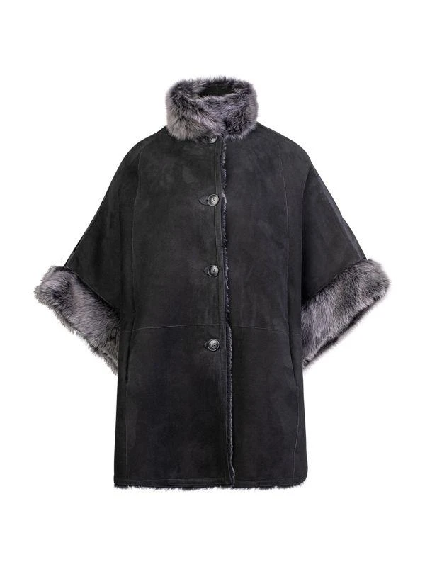 WOLFIE FURS Dyed Fur & Suede Cape Coat 1