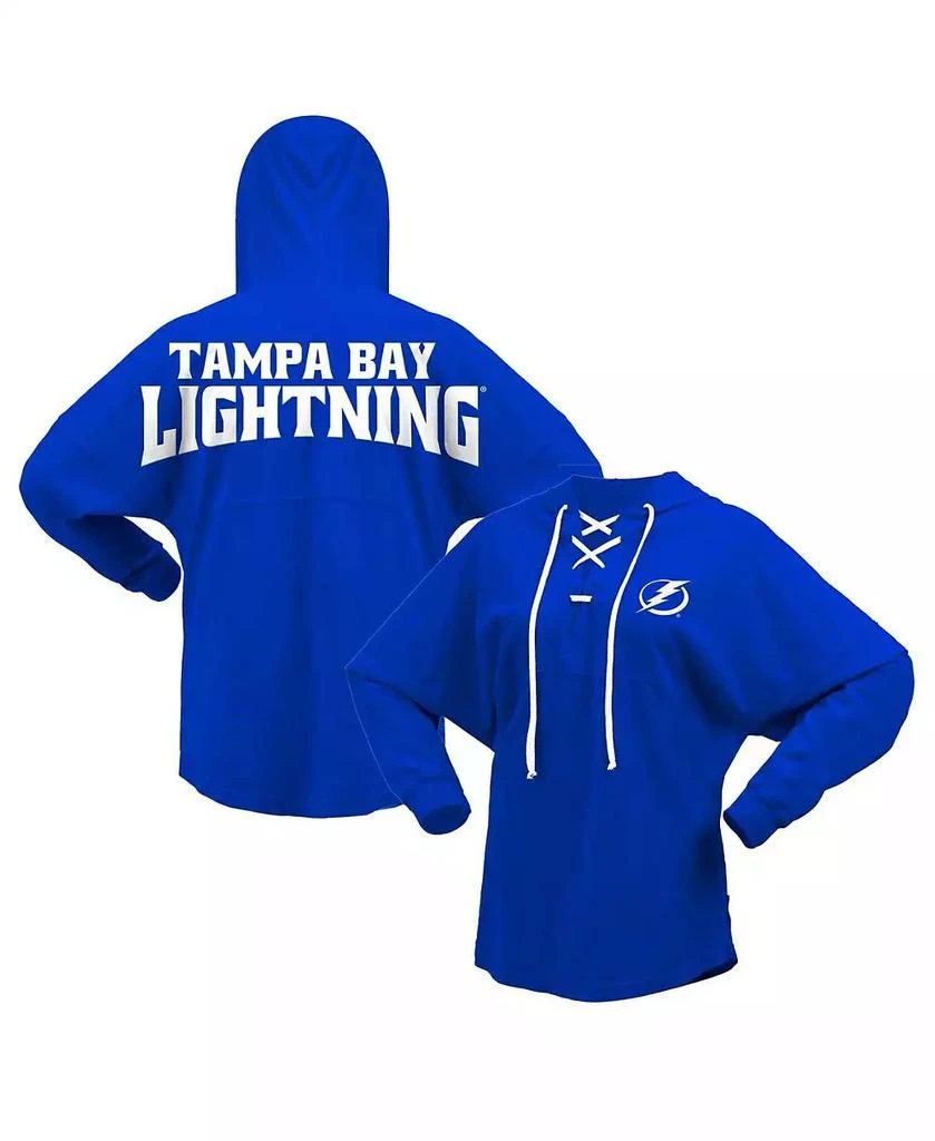 Fanatics Women's Blue Tampa Bay Lightning Jersey Lace-Up V-Neck Long Sleeve Hoodie T-shirt 1