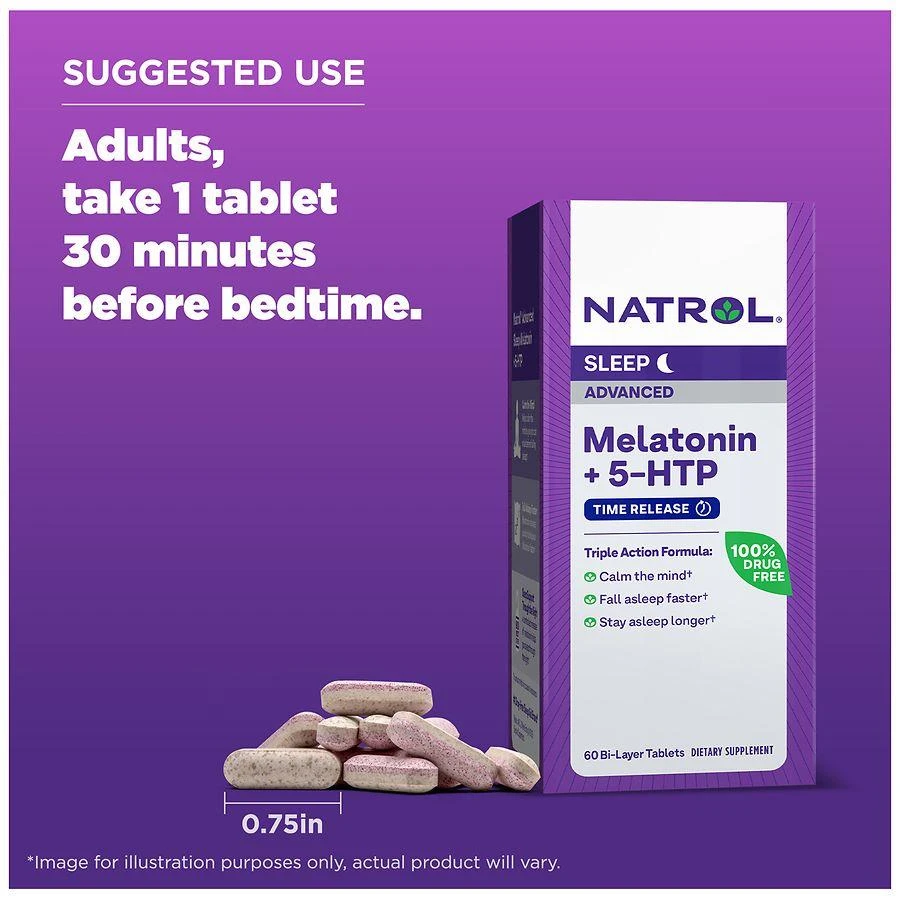 Natrol Advanced Sleep Melatonin + 5-HTP, Time Release Bi-Layer Tablets 5