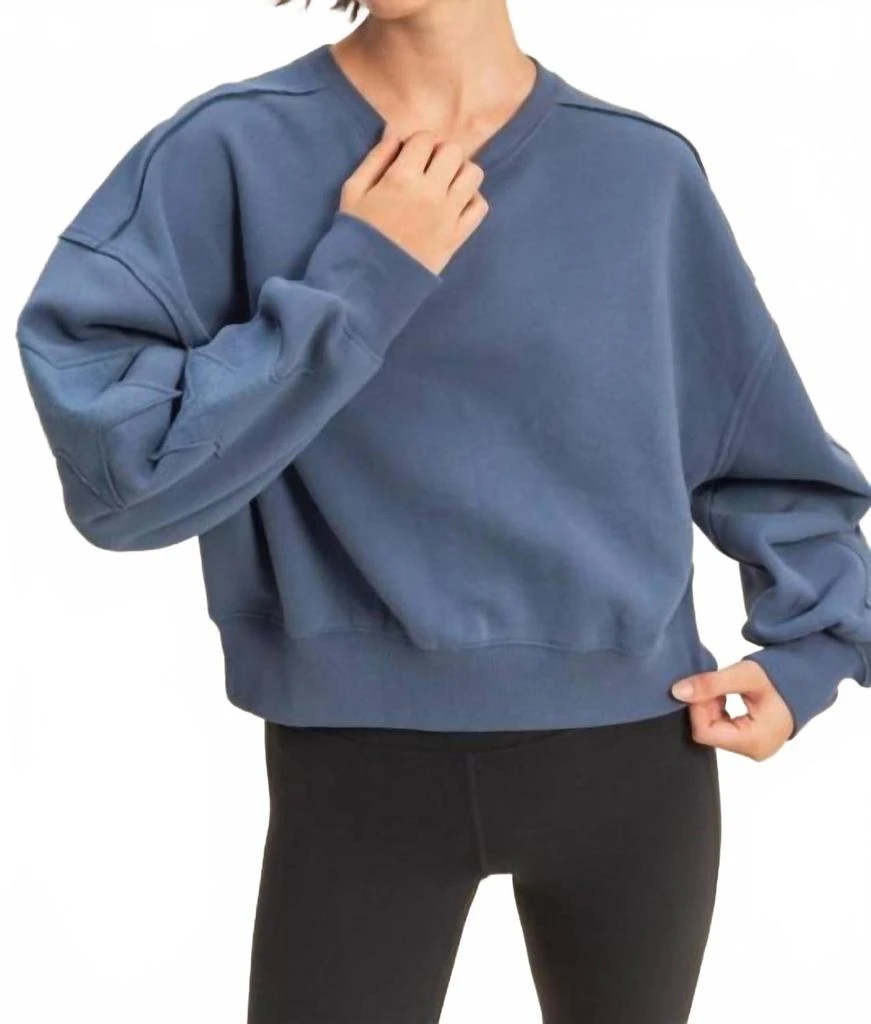 ZENANA Star Patch Crewneck Sweatshirt In Blue