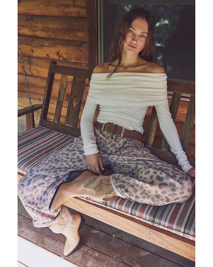 Free People We The Free Good Luck Leopard Barrel Leg Jeans in Brown Sugar 6