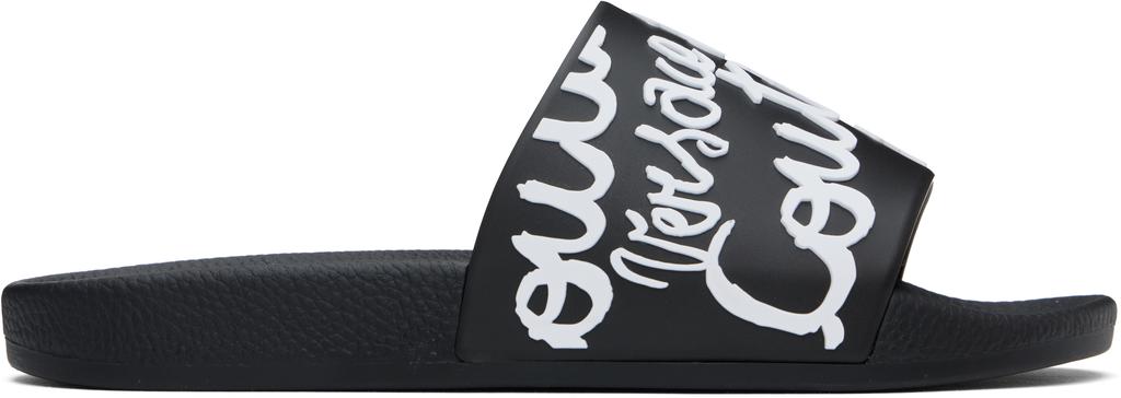 Versace Black Logo Shelly Pool Slides - Slippers - BeyondStyle