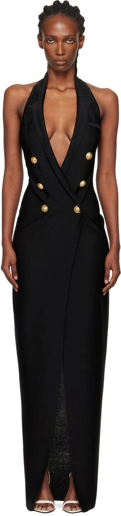 Balmain Black Halter Neck Knit Maxi Dress 1