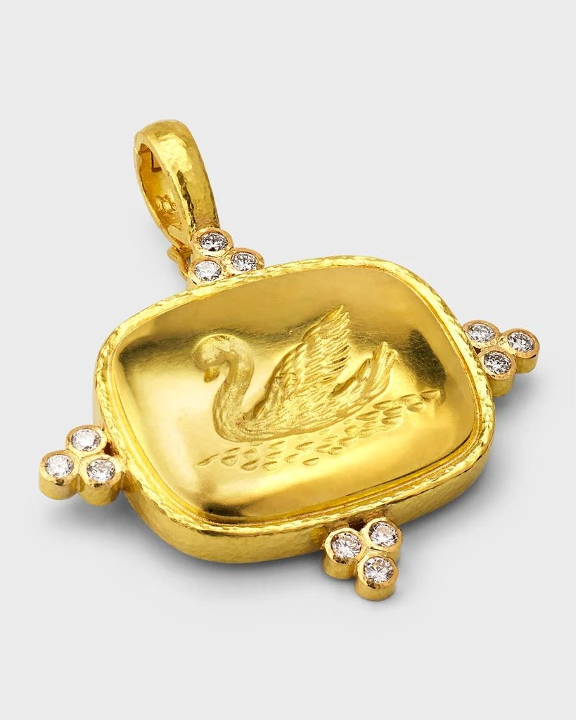 Elizabeth Locke 19K Gold Swan Cushion Pendant with 2.5mm Diamond Triads 3