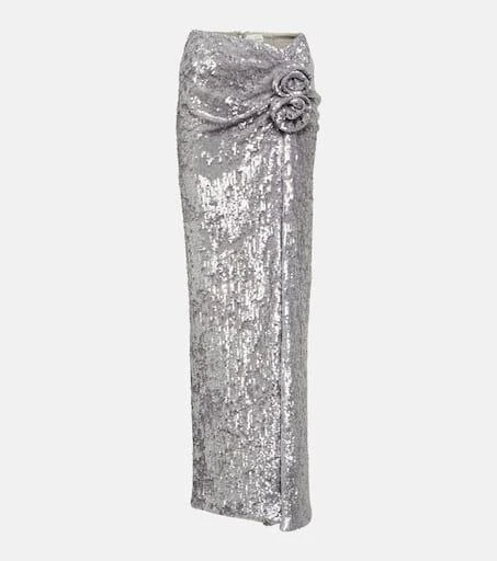 Magda Butrym Floral-appliqué sequined maxi skirt 1