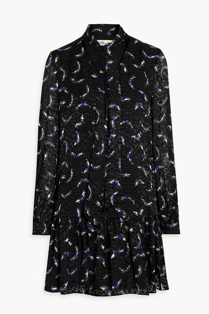 DIANE VON FURSTENBERG Akila tie-neck printed fil coupé mini dress 1