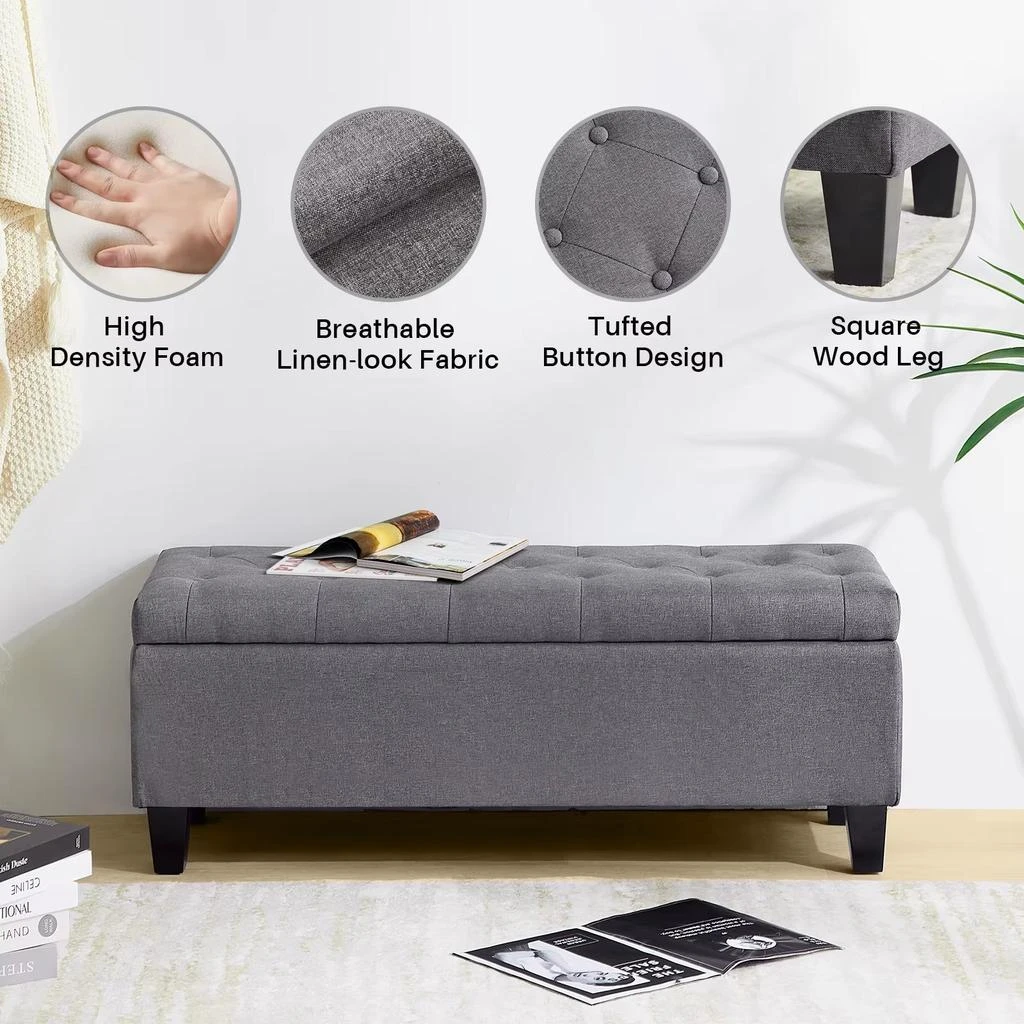 Redlife 42-Inch Tufted Storage Ottoman Bench with Flipping Lid and Safety Hinge, Ideal for Entryway or Bedroom with 66L Storage Capacity 6