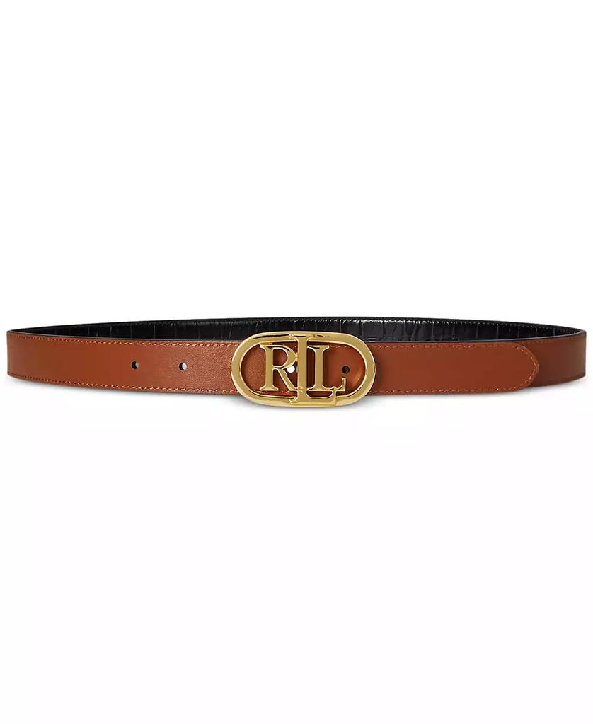 Ralph Lauren Logo Reversible Embossed Leather Skinny Belt