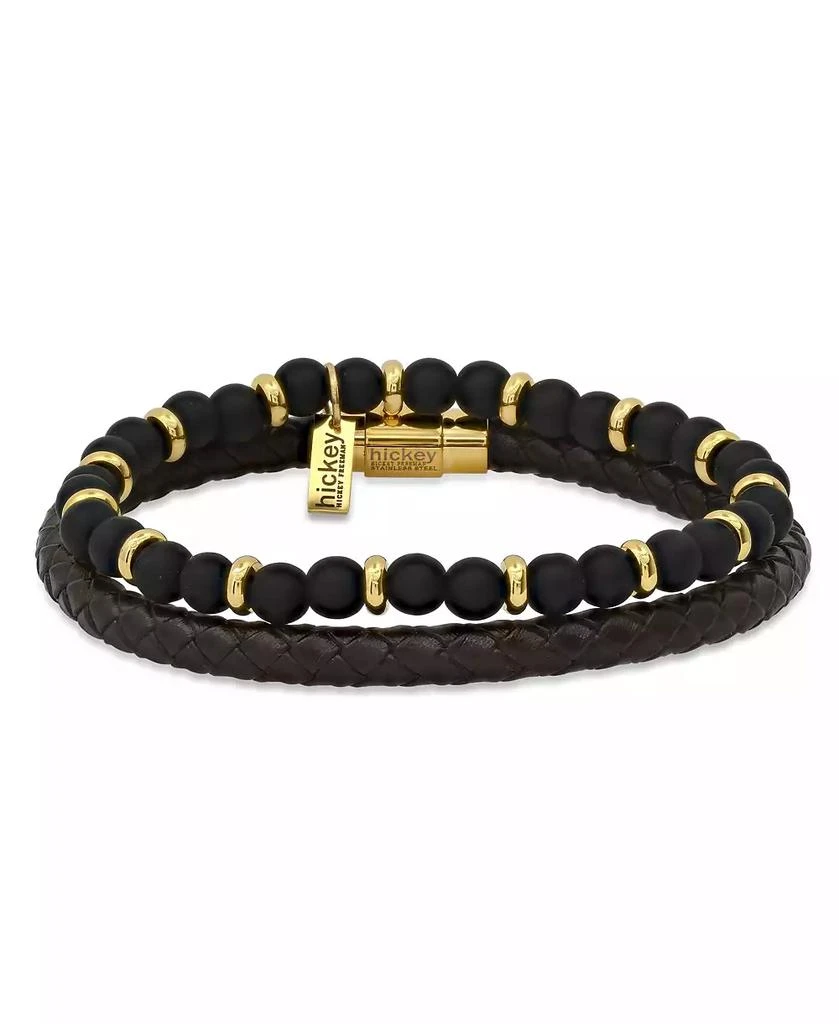 Hickey Freeman Roll-Braided Genuine Leather Bracelet, 2 Piece Set 1