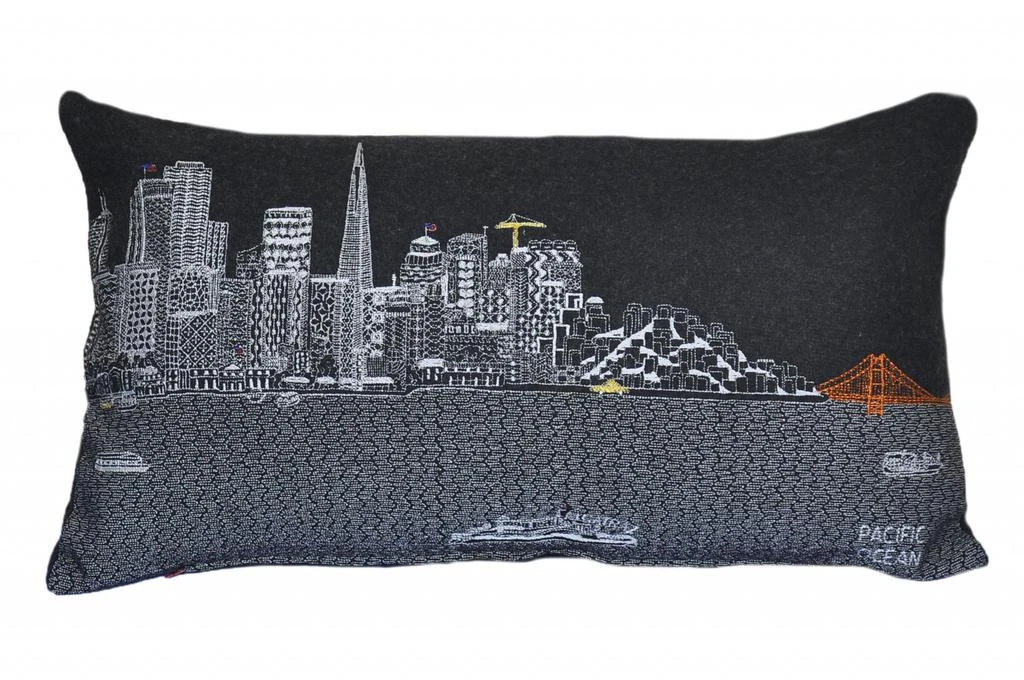 Hivvago 25" Black San Francisco Nighttime Skyline Lumbar Decorative Pillow