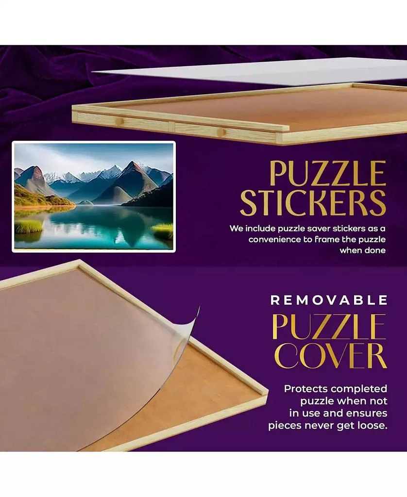 Beyond Innoventions 1000 Piece Wooden Jigsaw Puzzle Board - Non-Rotating Table, 30” X 22”, 4 Drawers
Plastic Cover 2