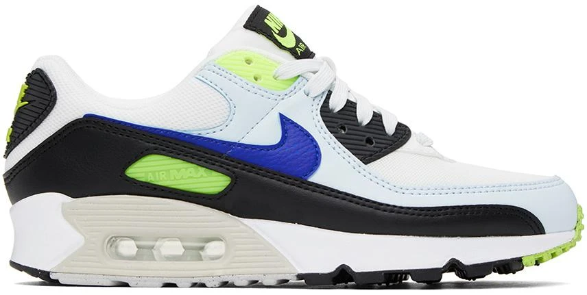 NIKE White & Blue Air Max 90 Sneakers 1