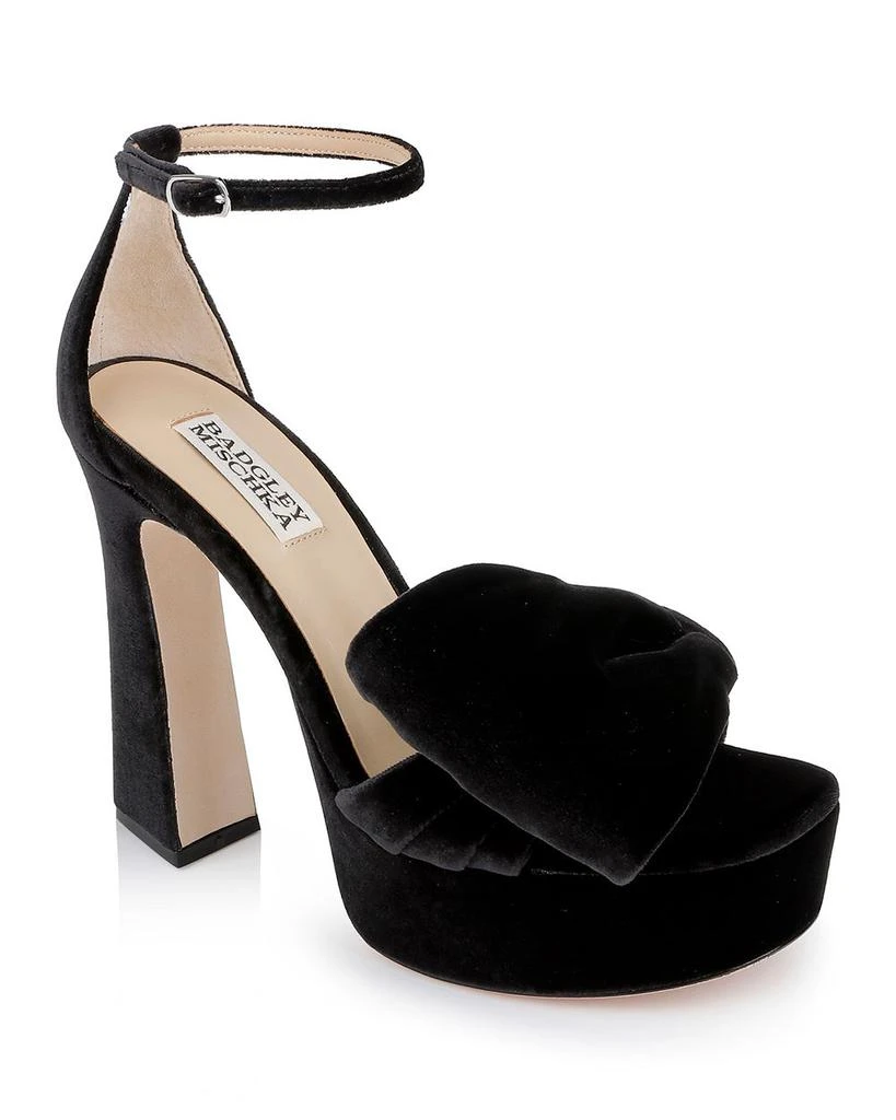 Badgley Mischka Women's Alora II Square Toe Bow Embellished High Heel Platform Sandals 1