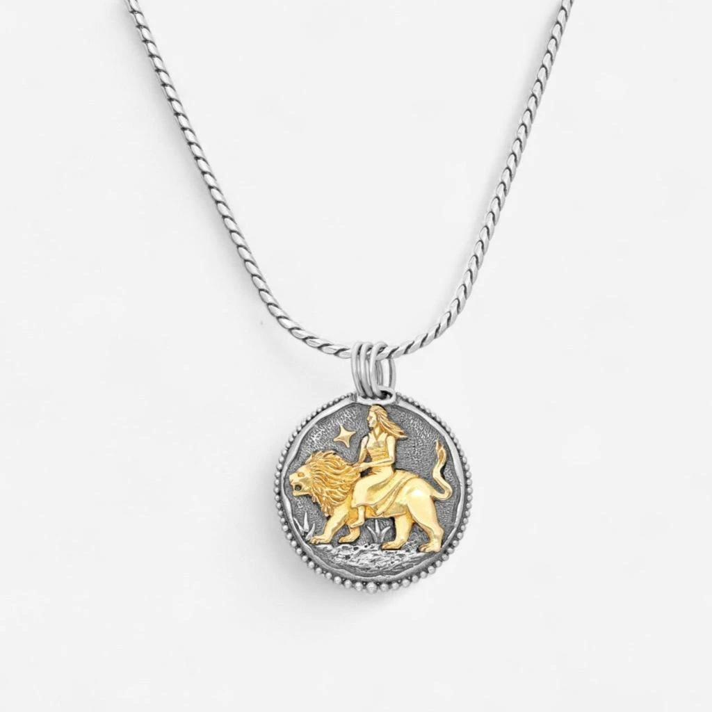 Konstantino Konstantino Zodiac Leo Sterling Silver & 18K Yellow Gold Carved Pendant MEKJ627-130 1