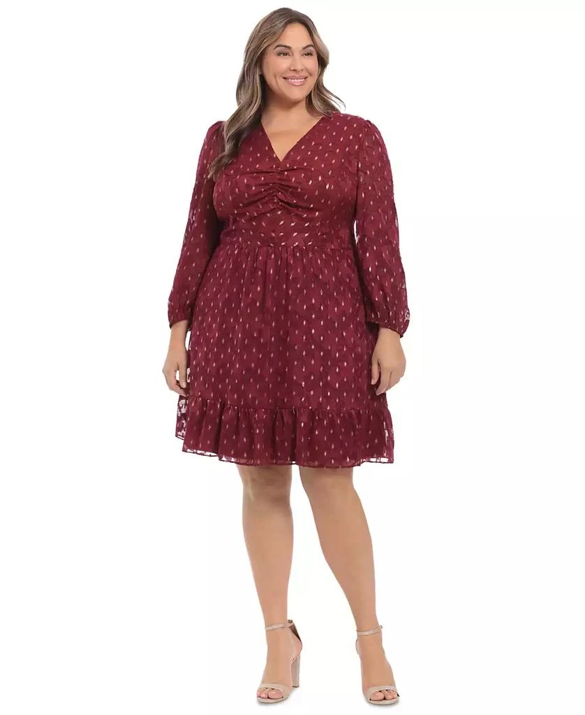 London Times Plus Size Clip-Dot Fit & Flare Dress 4