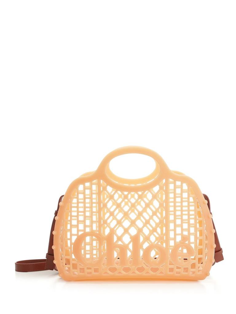 Chloé TWO-TONE RUBBER AND LEATHER SMALL WOODY SHOPPING BAG