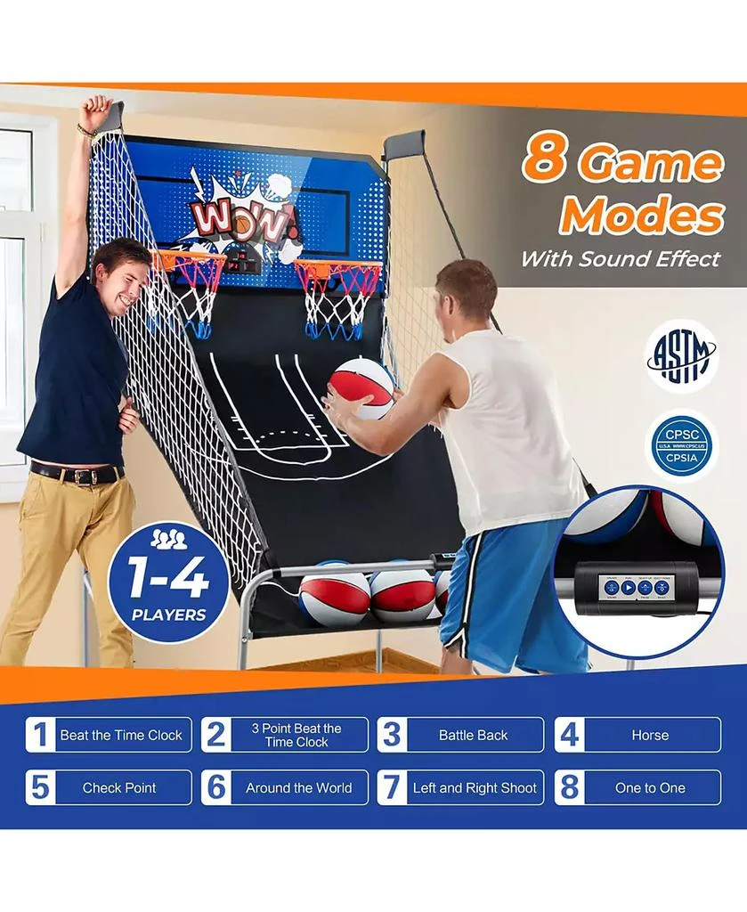Costway Dual Shot Basketball Arcade Game with 8 Game Modes Arcade Sound Electronic Scoring 8