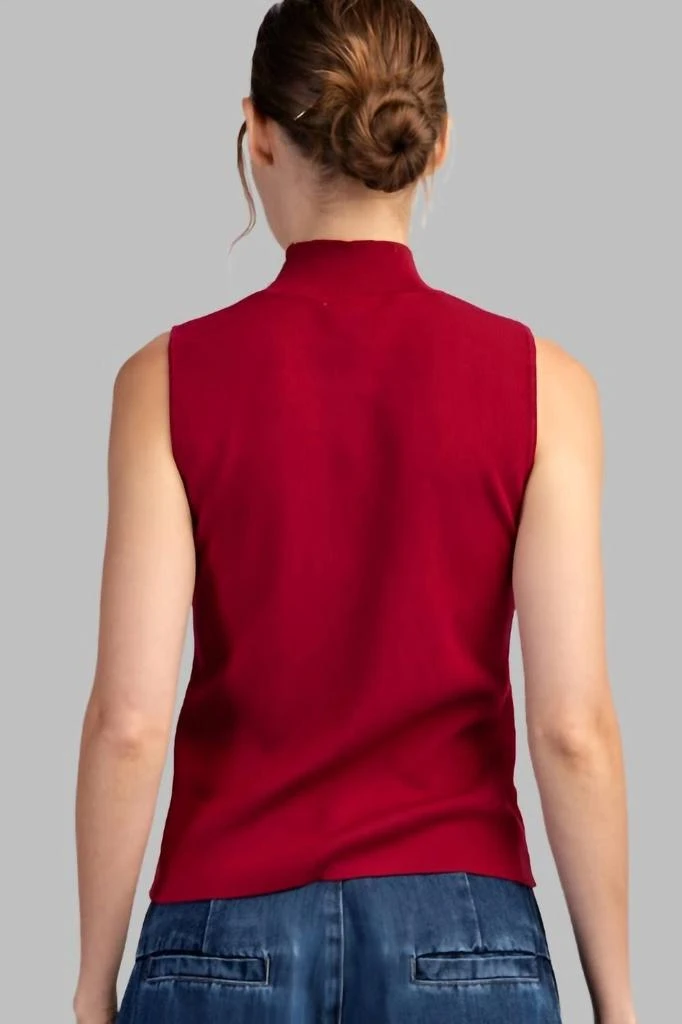 eesome Mock Neck Sleeveless Sweater Top In Cherry Red 2