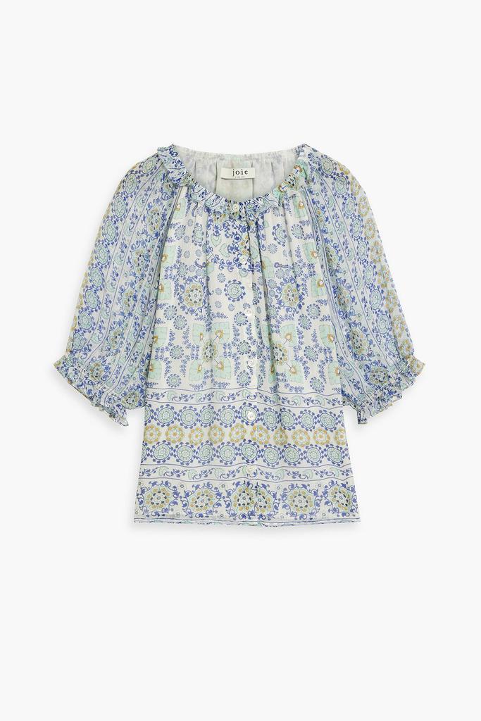 Joie Moneta gathered printed silk-georgette blouse