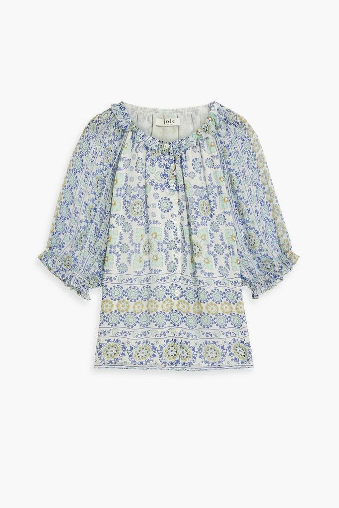 Joie Moneta gathered printed silk-georgette blouse 1
