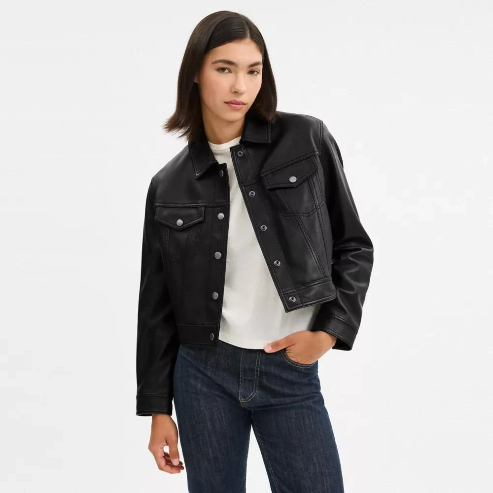 Coach Shrunken Leather Trucker Jacket 2