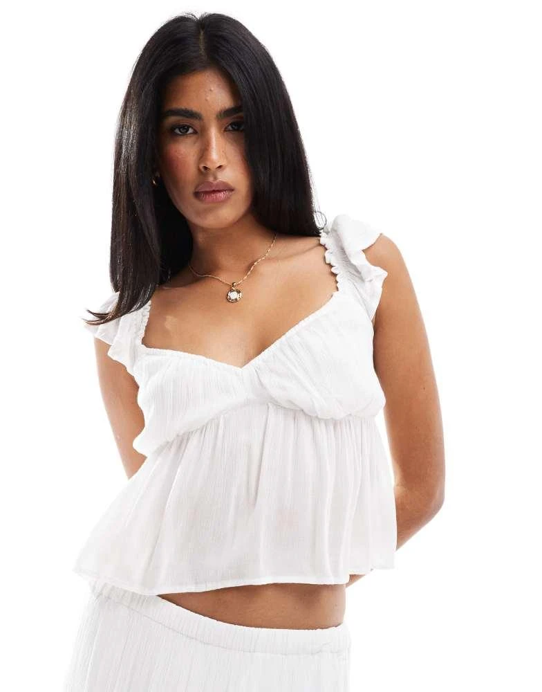 HOLLISTER Hollister puff sleeve babydoll top in white 1