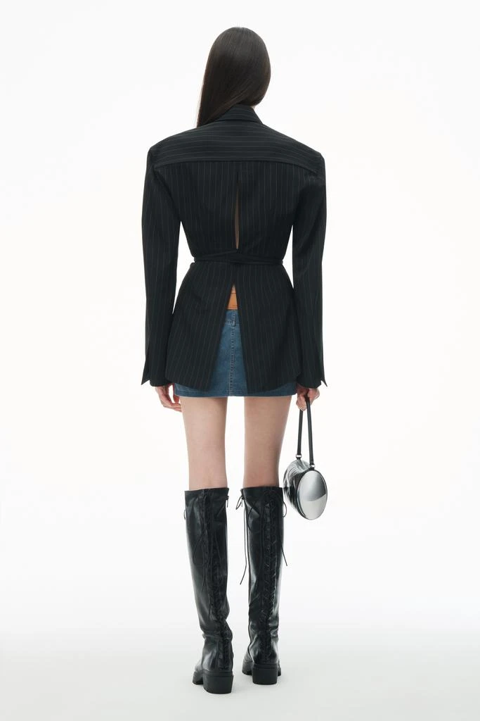 Alexander Wang Long Sleeve Belted Shirt in Pinstripe Wool 5