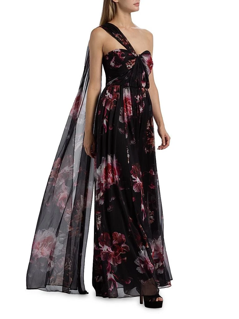HALSTON Lina Asymmetric Chiffon Gown - NIGHT LOTUS - 4